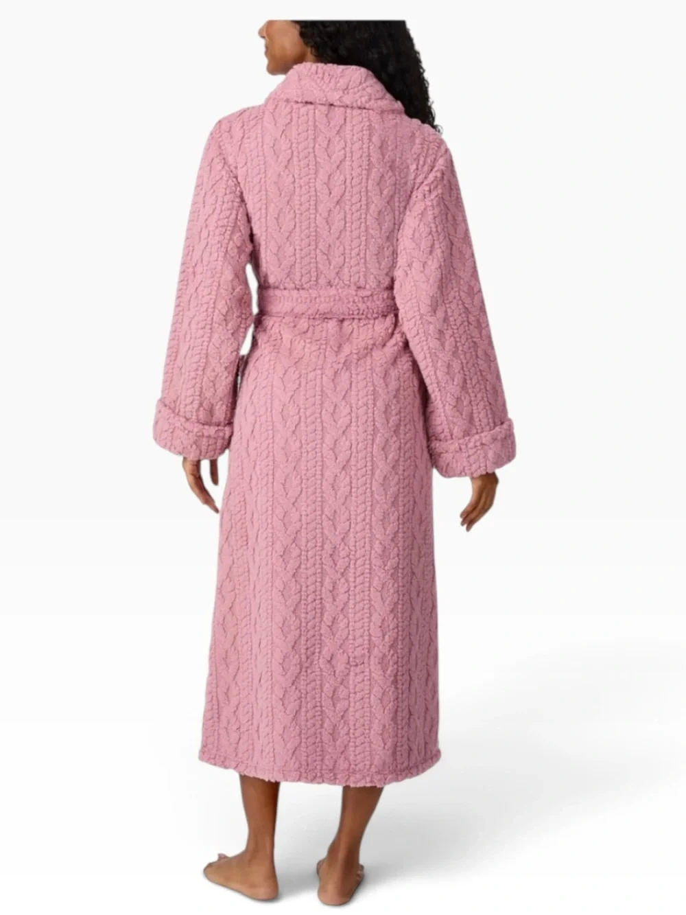 Room Service Cable Knit Cozy Wrap Robe NWOT | Medium Pink Soft Belted Lounge